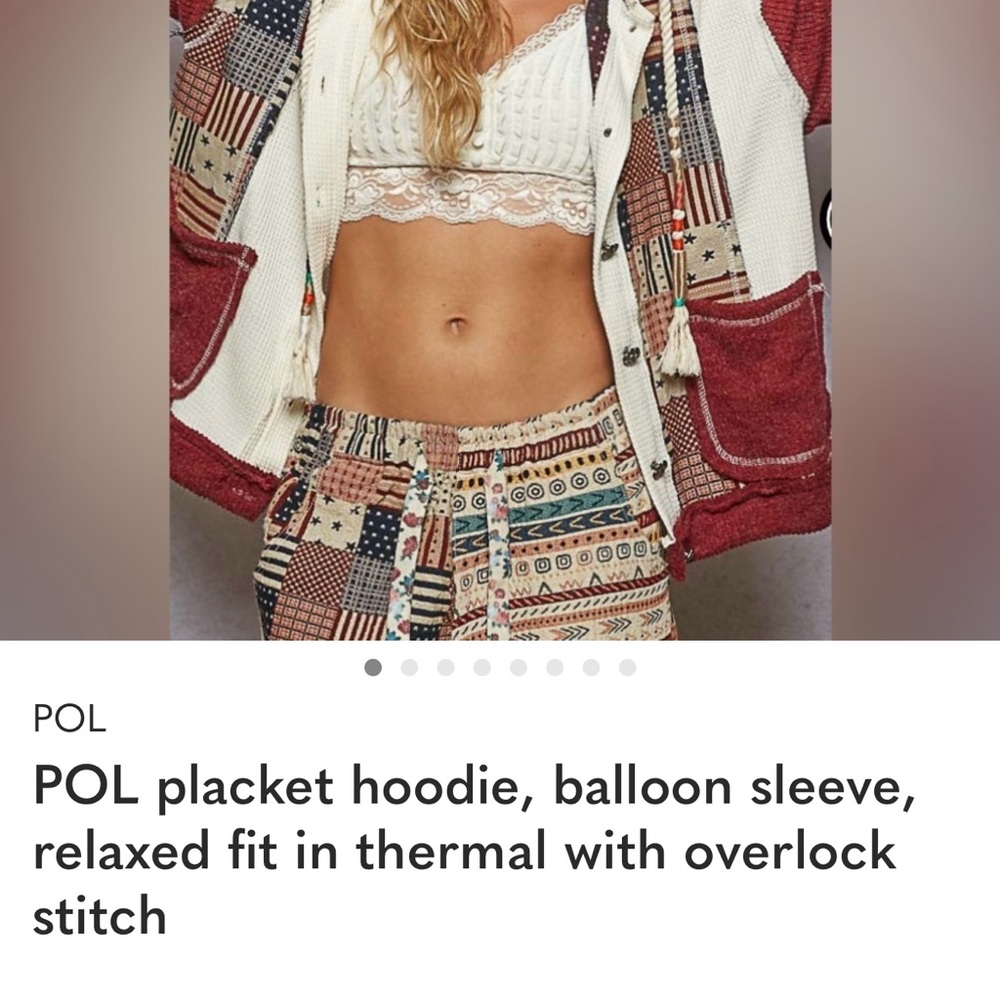 POL Patchwork Hooded Sweater - Red and Cream